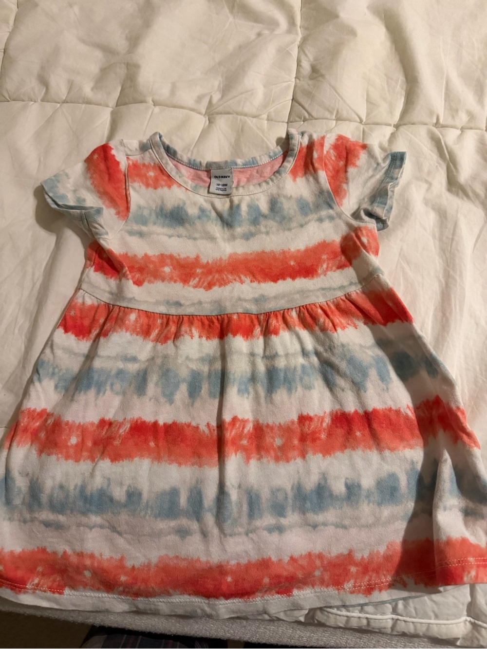 Old Navy Girls Tie-Dye Stripe Dress - Coral & Light Blue